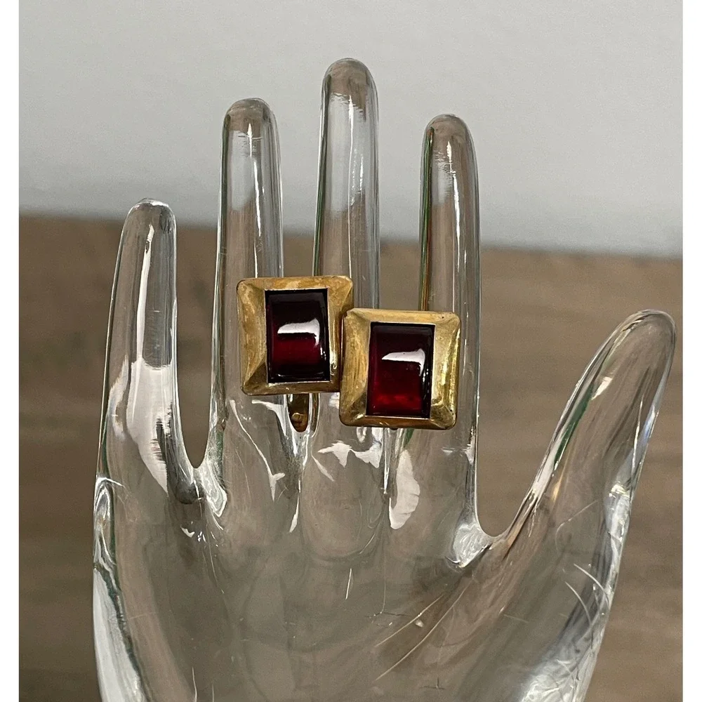 Swank Cufflinks Vintage 1/40 10K RGP Red‎ Stone Gold Rectangle Bullet Back